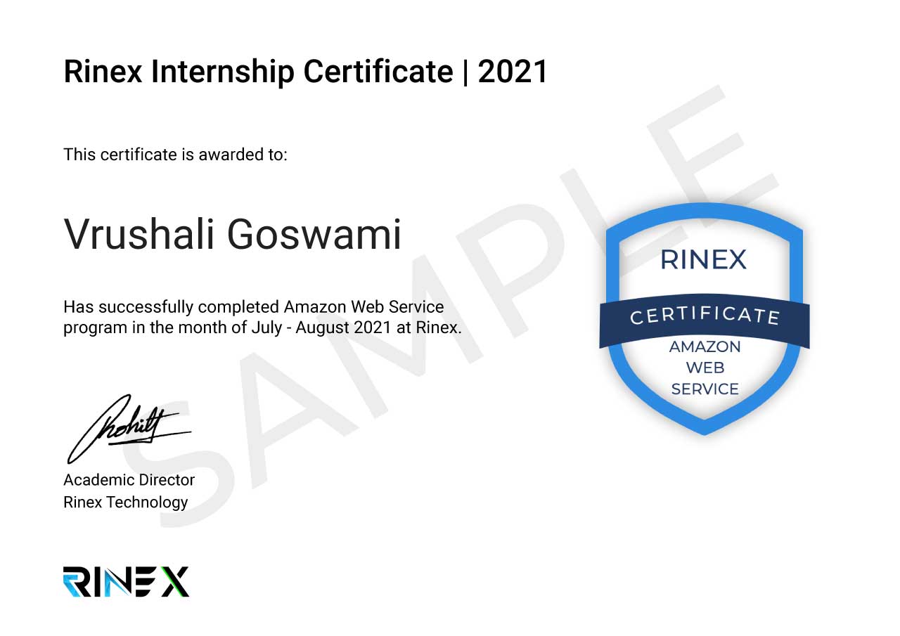 Amazon web Service,Rinex,internship,certificates,2021