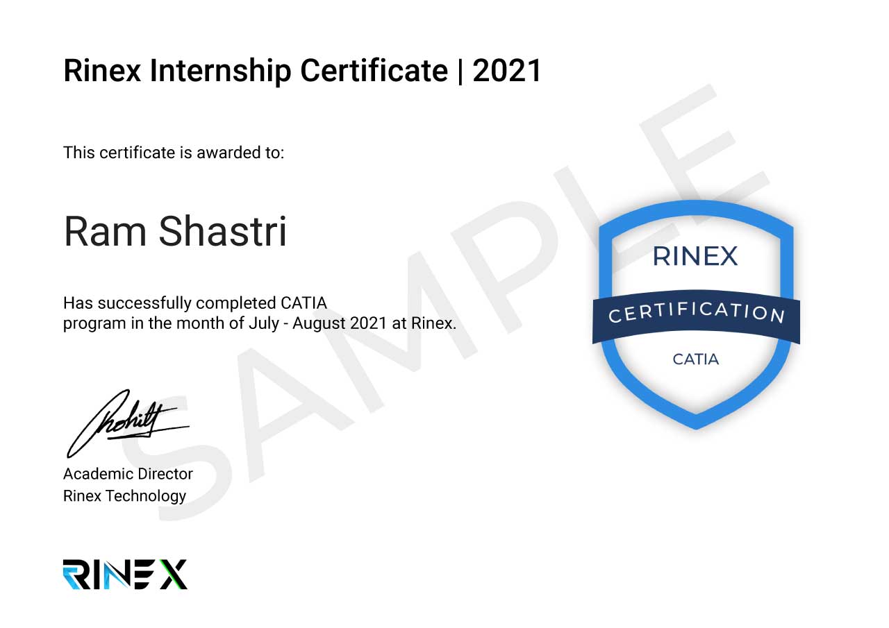 Catia, Rinex, Internship, Certificate, 2021, Computer-Aided Three-dimensional InteractiveApplication