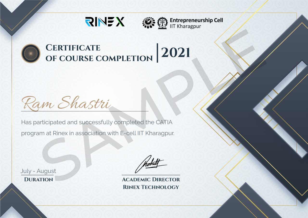 Catia,Course, Completion, Certificate, 2021, E Cell IITKharagpur, RineX