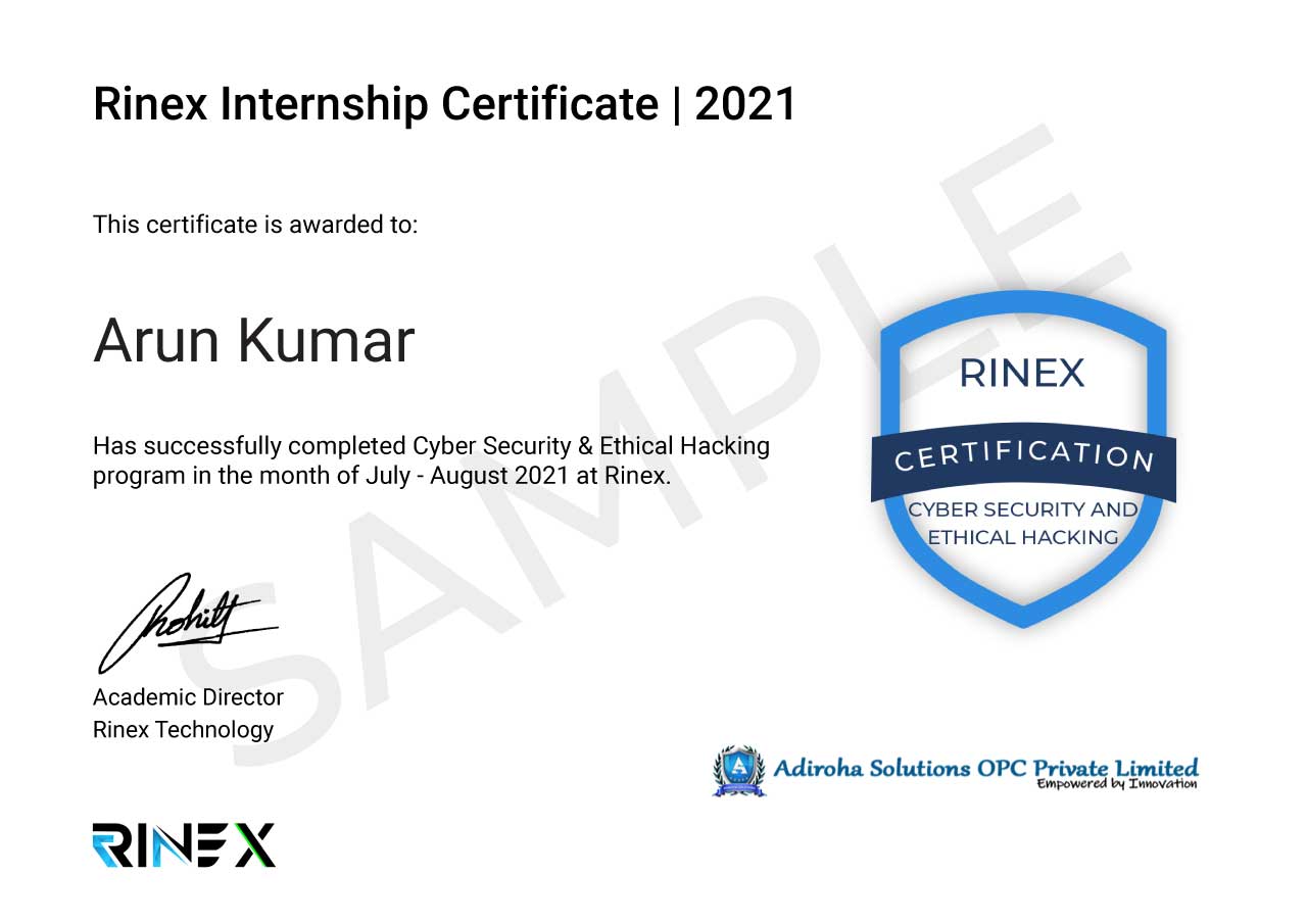 Cyber-Security&Ethical-Hacking, Course-Completion-Certificate-2021, E Cell IITKharagpur, RineX