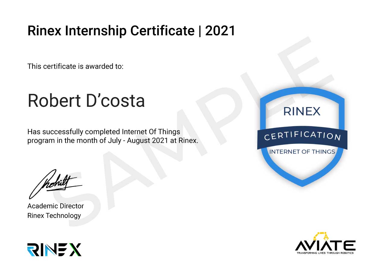 InternetofThings,CourseCompletion, Rinex, Internship, Certificate, 2021