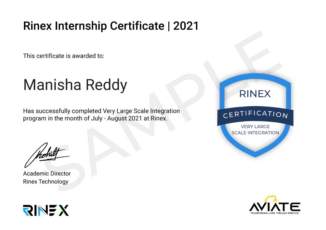 VLSI, Rinex, Internship, Certificate, 2021