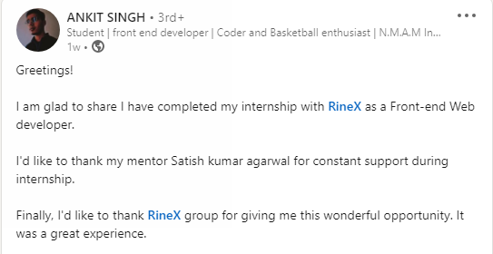 Ankit Singh review about RineX